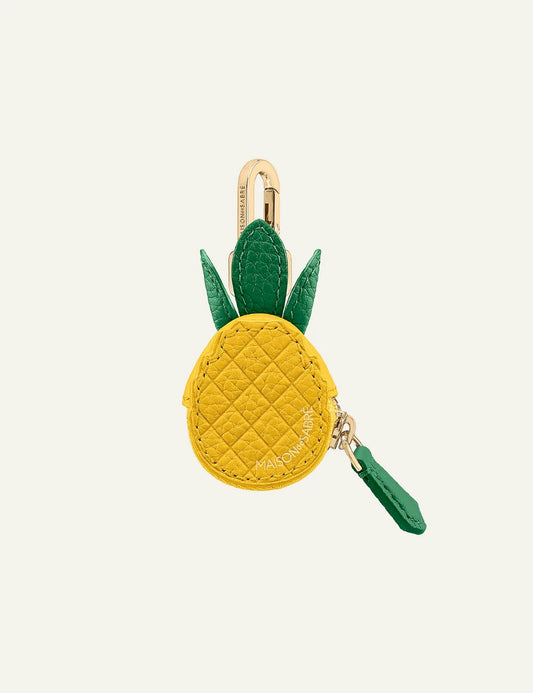Maison de Sabre pineapple charm yellow leather fruit keychain gold clip front view