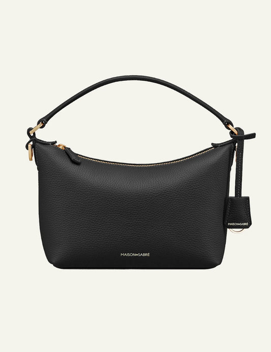 Maison de Sabre shoulder bag black leather curved shape gold hardware front view