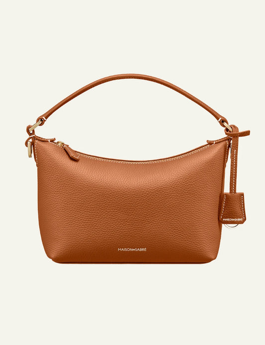 Maison de Sabre shoulder bag pecan leather curved shape top handle front view
