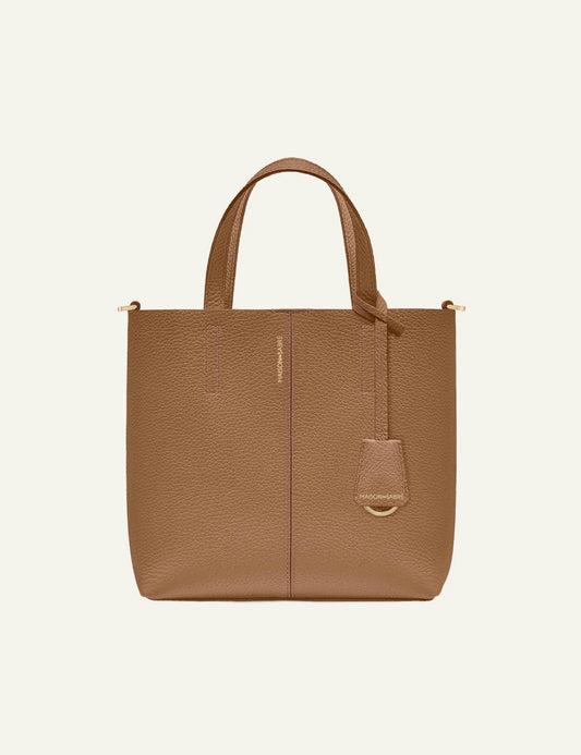 Maison de Sabre small soft tote brown leather top handles structured shape front view