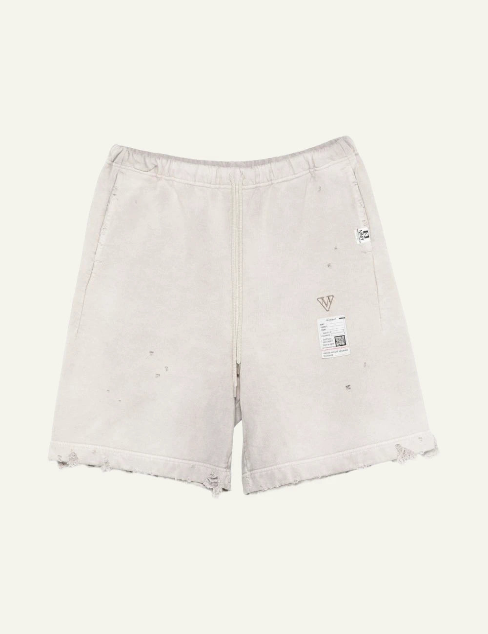 Maison Mihara Yasuhiro Beige Distressed Sweat Shorts Front View