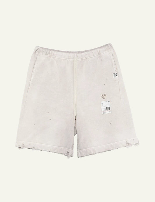 Maison Mihara Yasuhiro Beige Distressed Sweat Shorts Front View