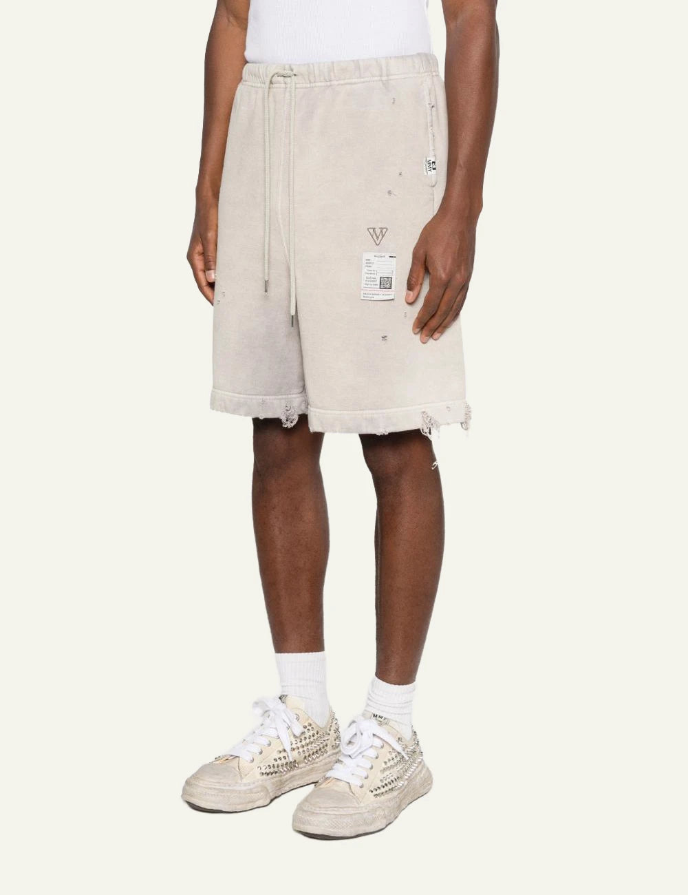Maison Mihara Yasuhiro Beige Distressed Sweat Shorts side View