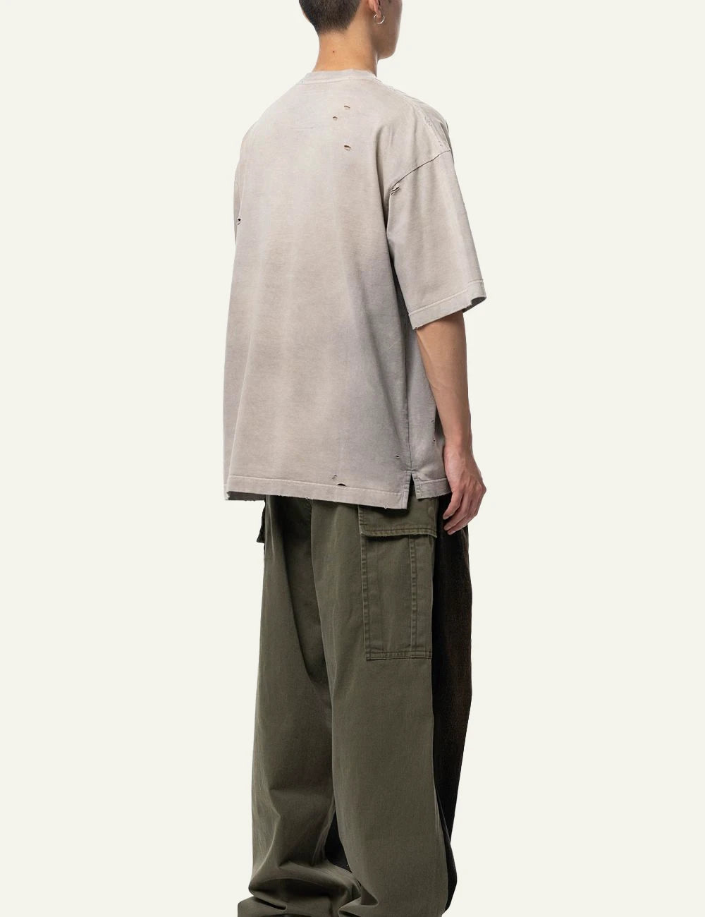 Maison Mihara Yasuhiro Beige Sun Faded V Neck T Shirt back View