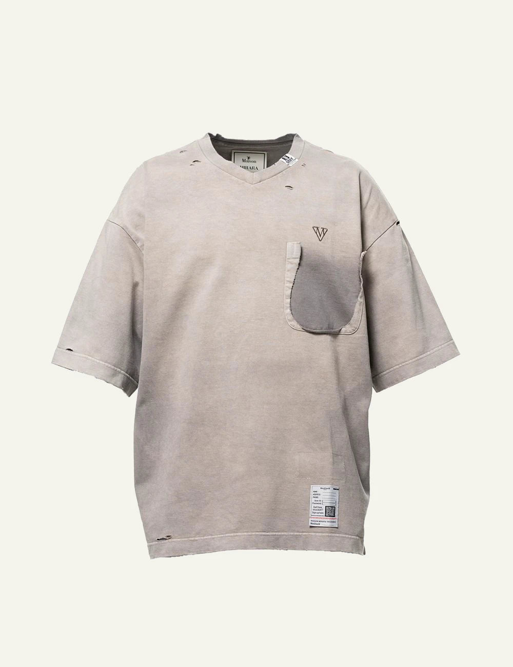 Maison Mihara Yasuhiro Beige Sun Faded V Neck T Shirt Front View