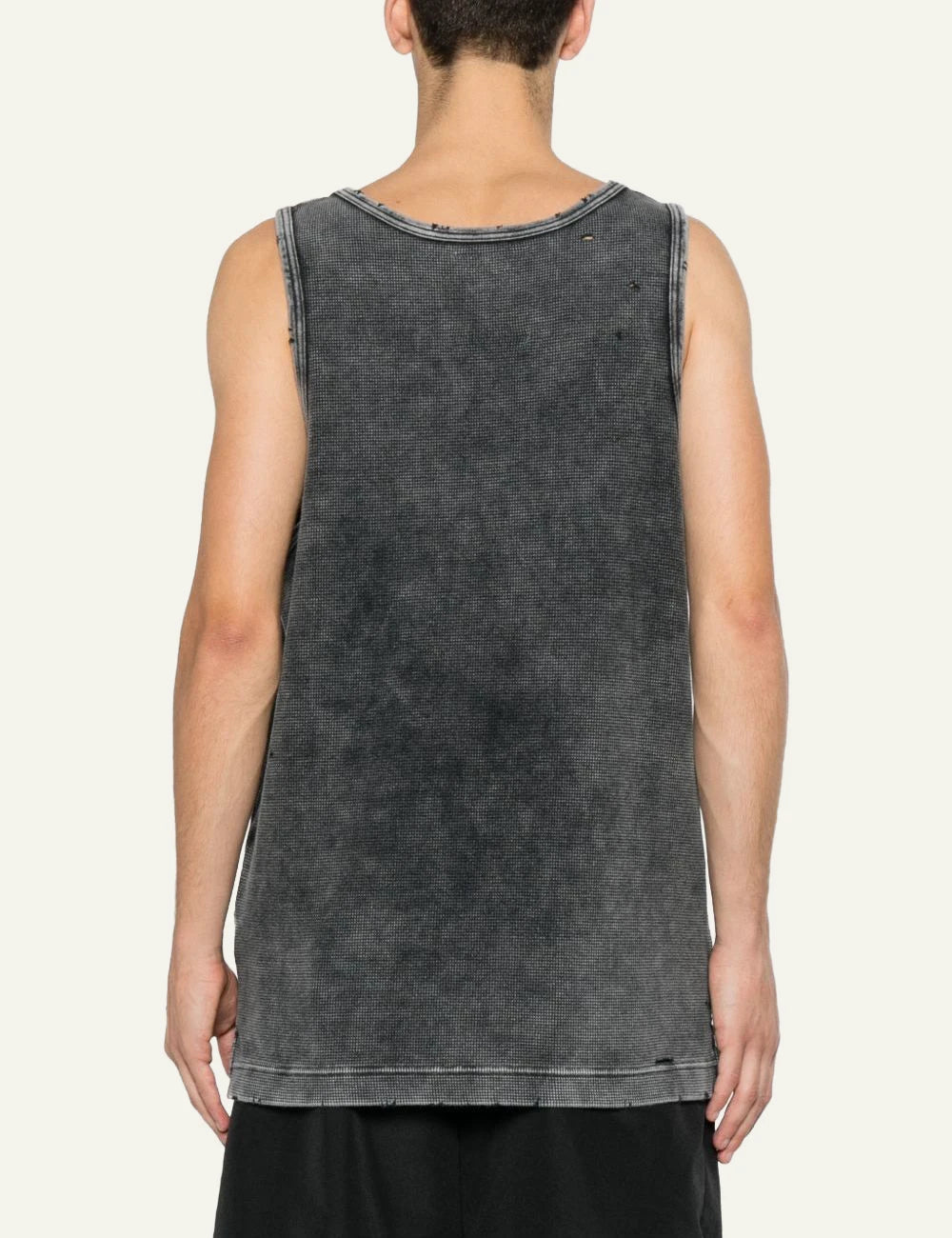 Maison Mihara Yasuhiro Black Acid Wash Waffle Knit Tank Top back View