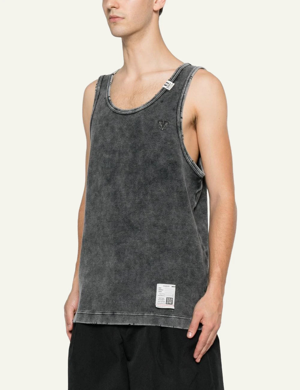 Maison Mihara Yasuhiro Black Acid Wash Waffle Knit Tank Top side View