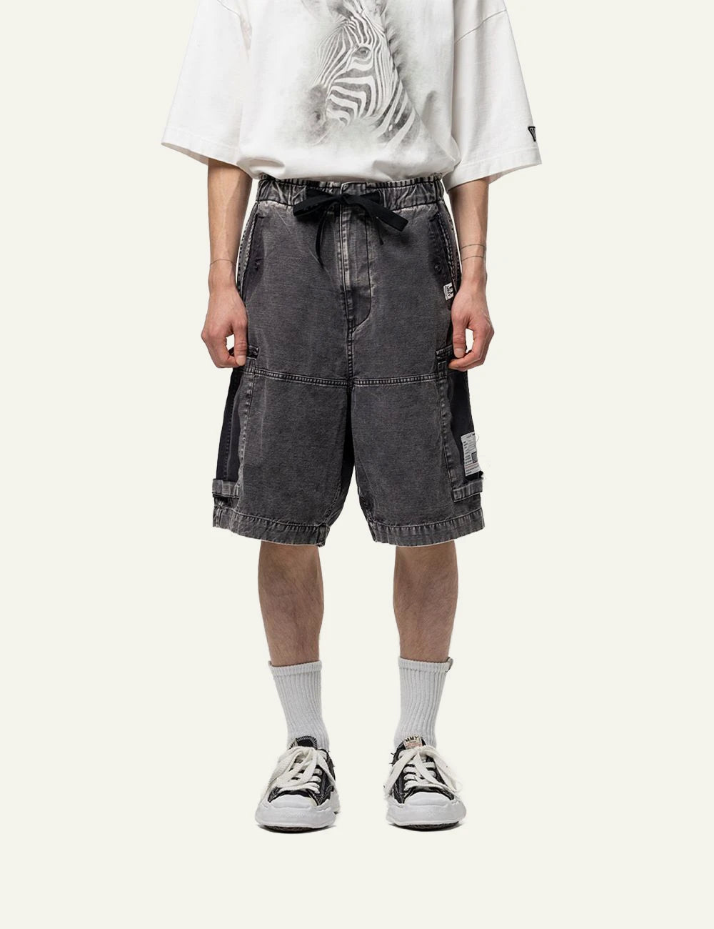Maison Mihara Yasuhiro Black Cargo Shorts worn by model