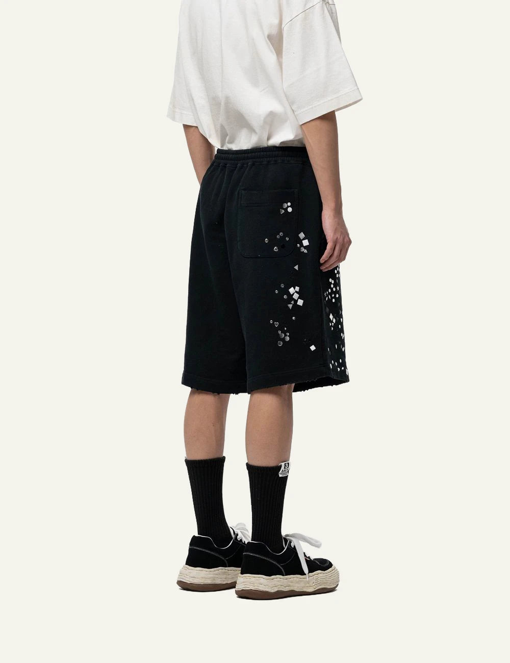 Maison Mihara Yasuhiro Black Embellished Sweat Shorts back View