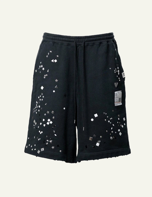 Maison Mihara Yasuhiro Black Embellished Sweat Shorts Front View