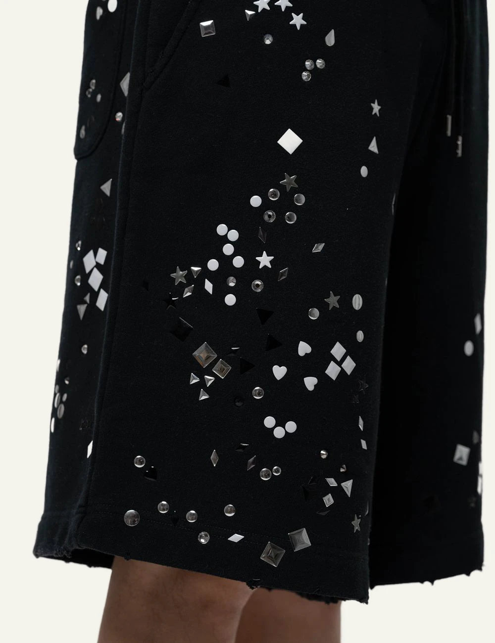Maison Mihara Yasuhiro Black Embellished Sweat Shorts details