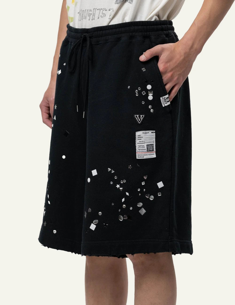 Maison Mihara Yasuhiro Black Embellished Sweat Shorts side View