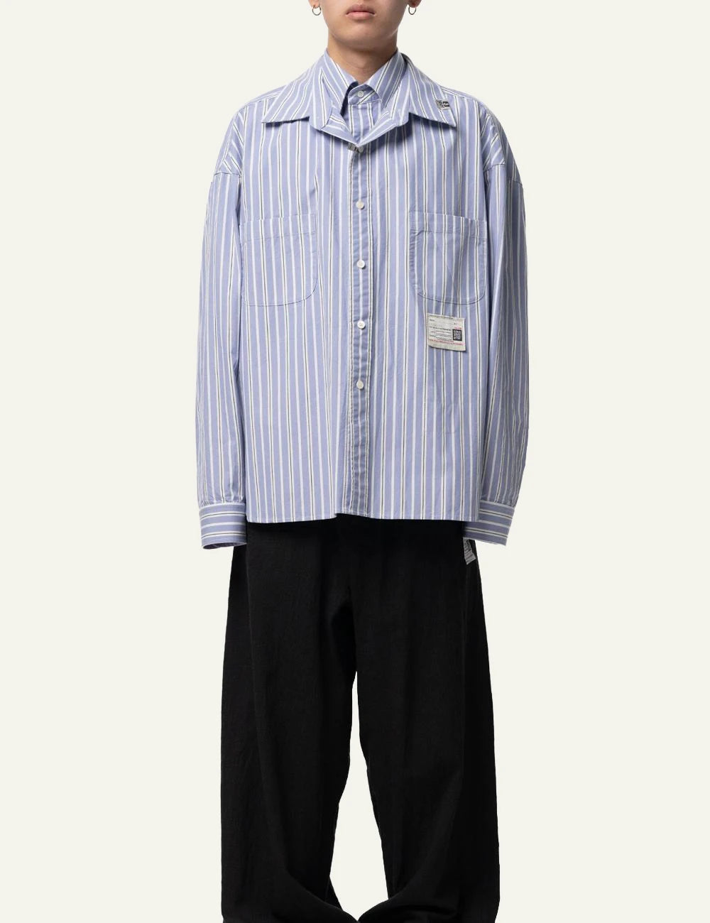 Maison Mihara Yasuhiro Blue Striped Layered Shirt Full look