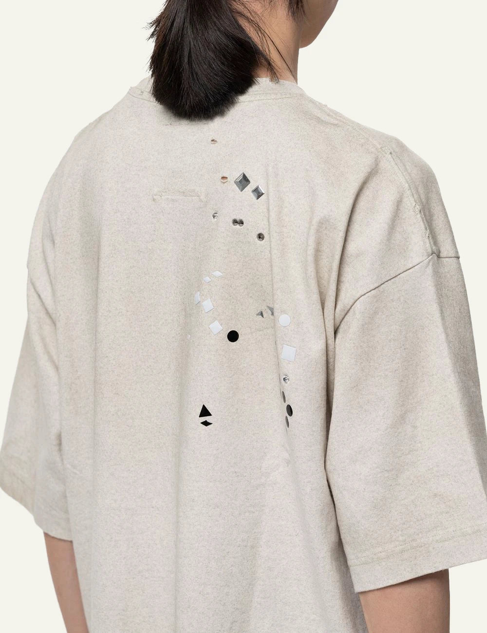 Maison Mihara Yasuhiro Embellished Sticker T-Shirt Ecru back view
