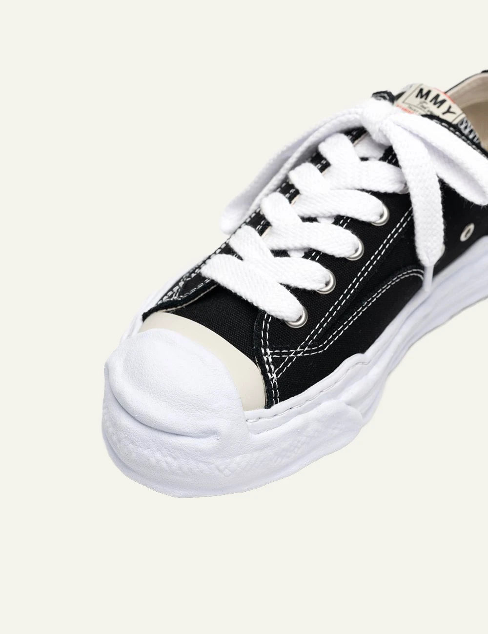 Maison Mihara Yasuhiro Hank Black Canvas Low Top Sneaker close up toe