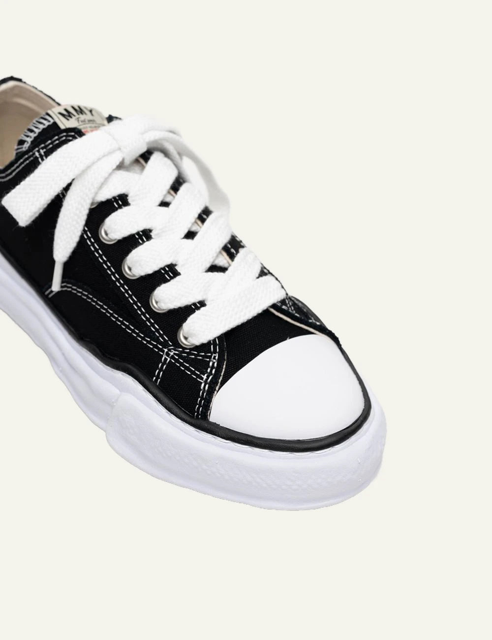 Maison Mihara Yasuhiro Peterson Black Canvas Low Top Sneaker close up toe