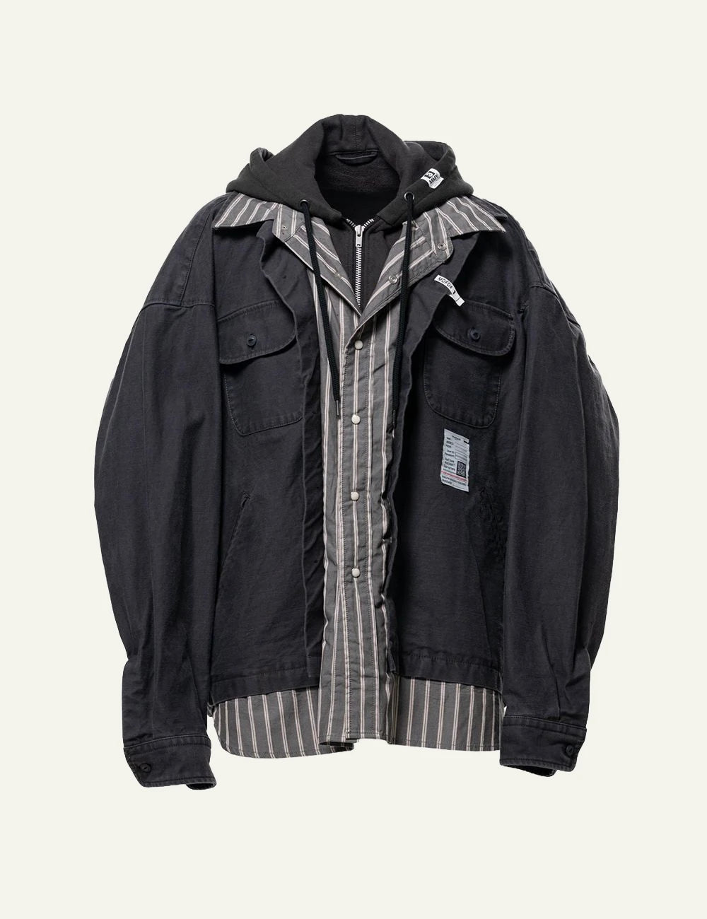 Maison Mihara Yasuhiro Triple Layered Shirt Black Striped Front View