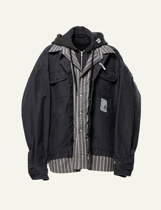 Maison Mihara Yasuhiro Triple Layered Shirt Black Striped Front View