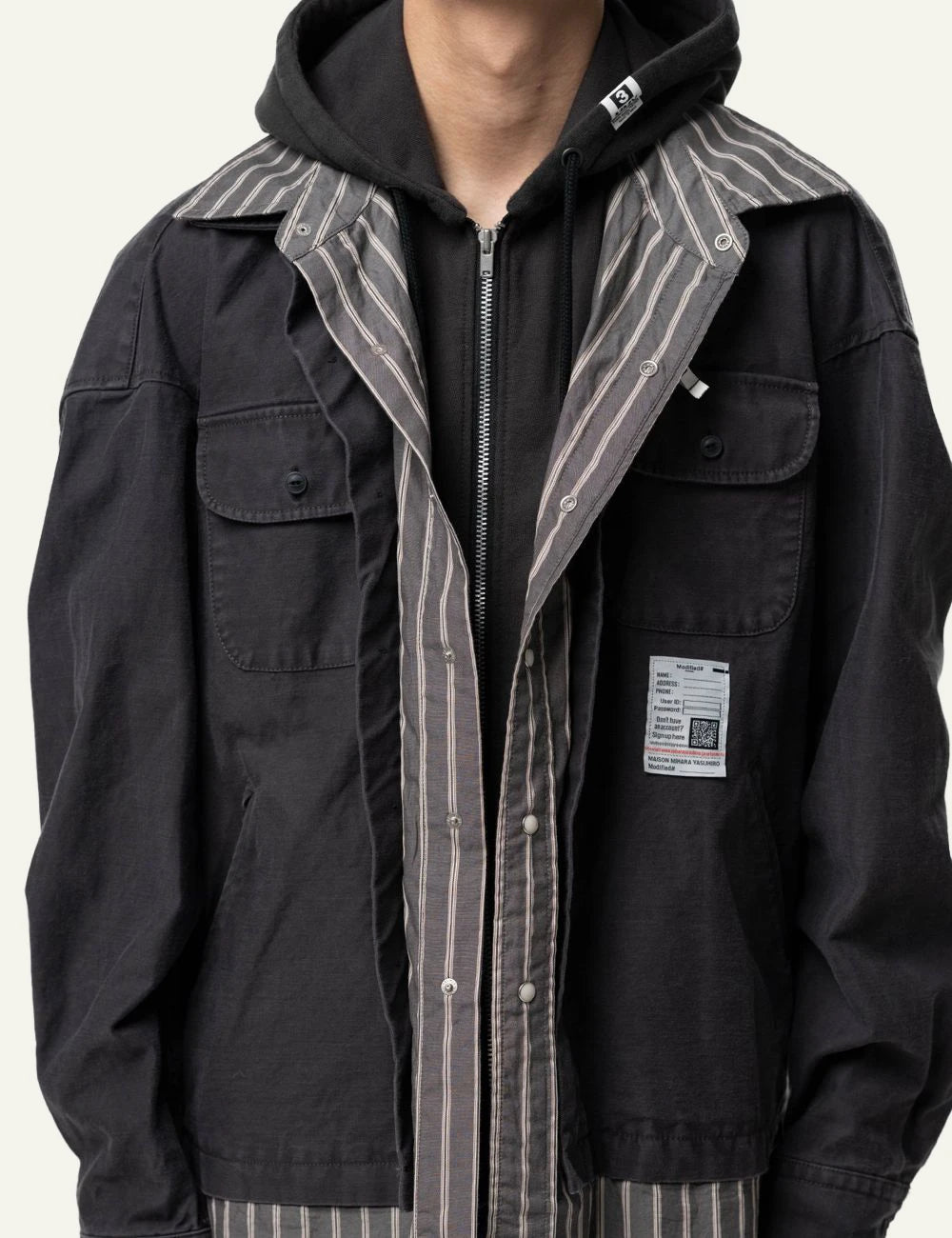 Maison Mihara Yasuhiro Triple Layered Shirt Black Striped close up details