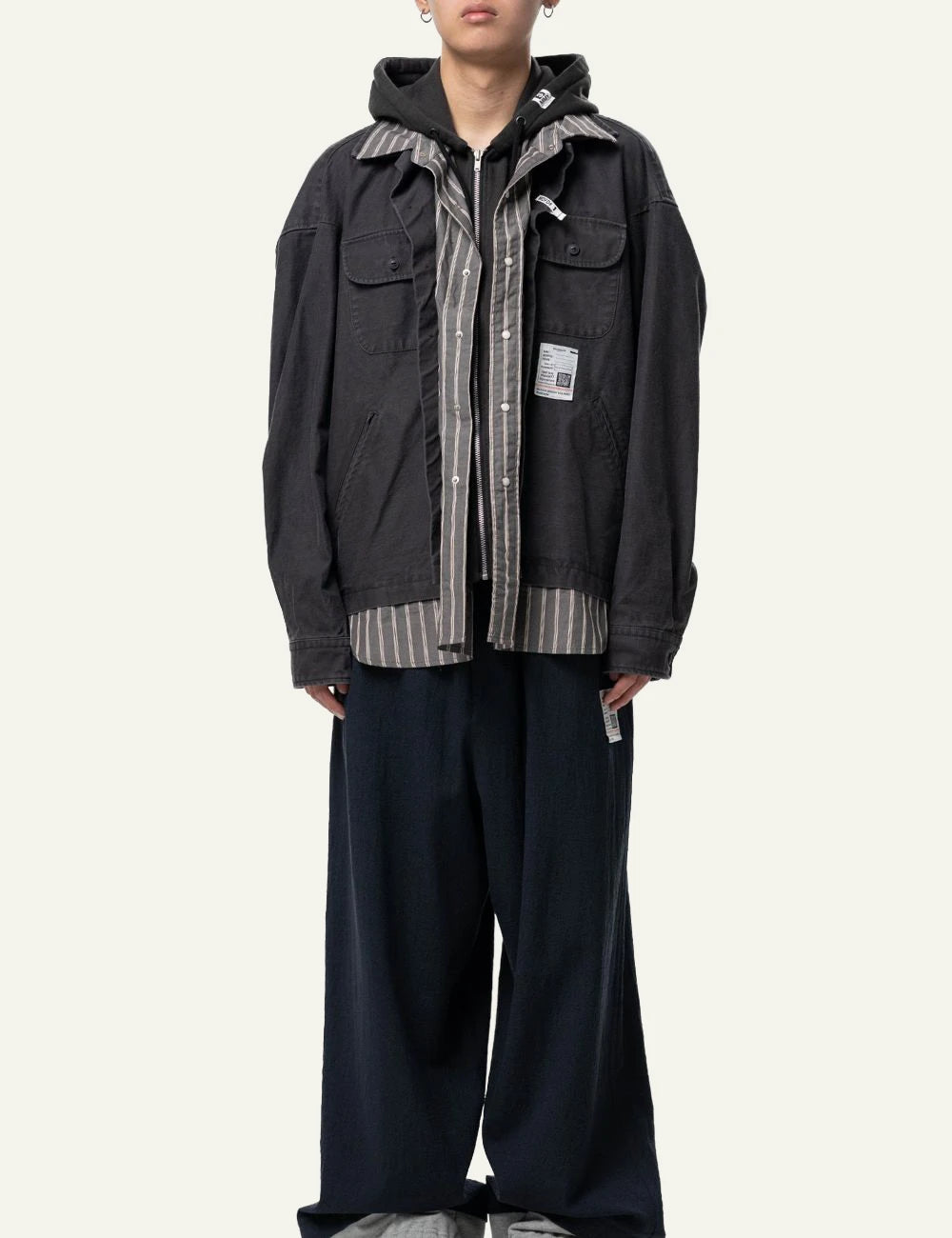 Maison Mihara Yasuhiro Triple Layered Shirt Black Striped Full Look