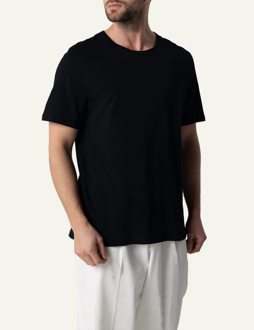 Majestic Filatures black t-shirt crewneck front model