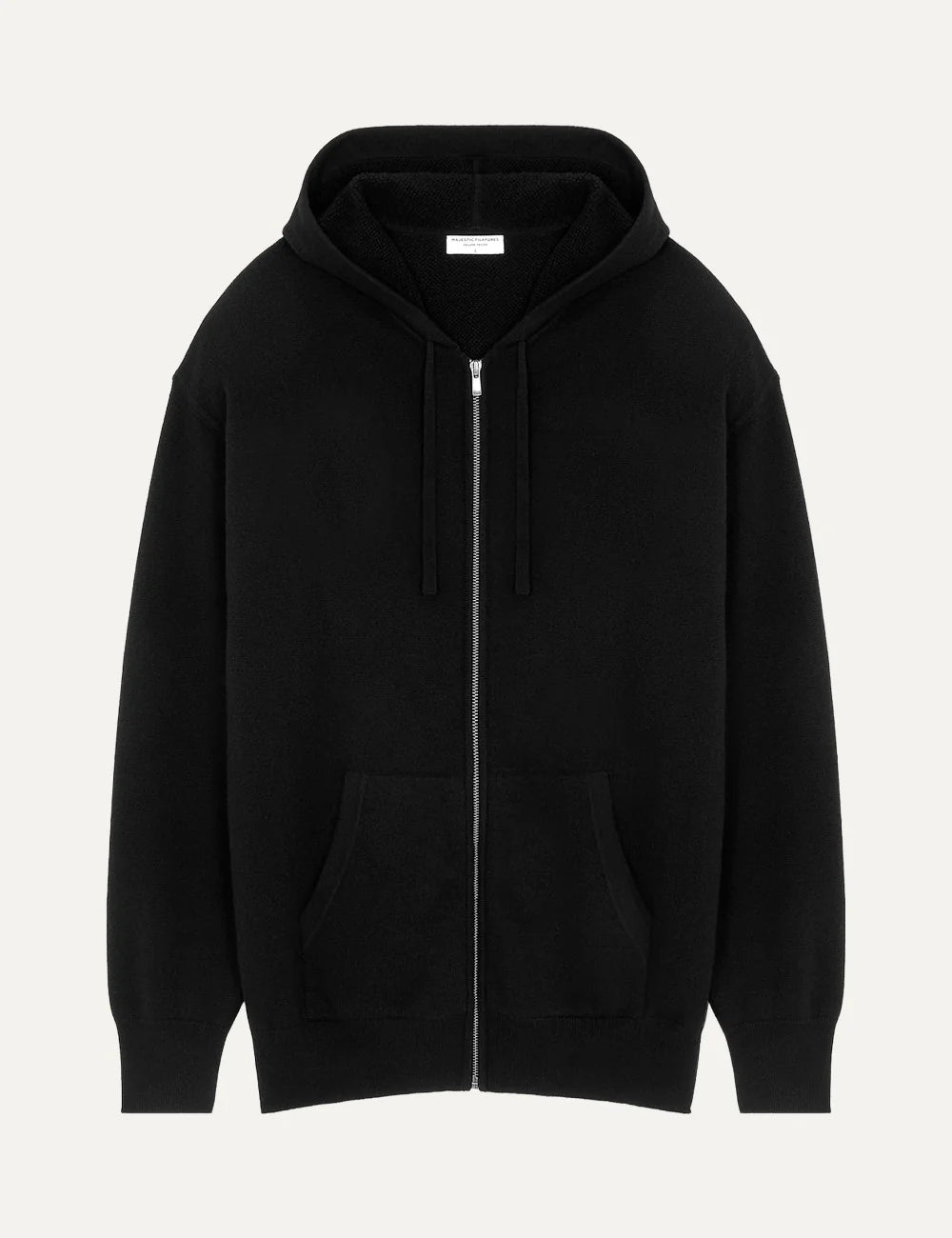 Majestic Filatures men's black merino wool zip-up hoodie