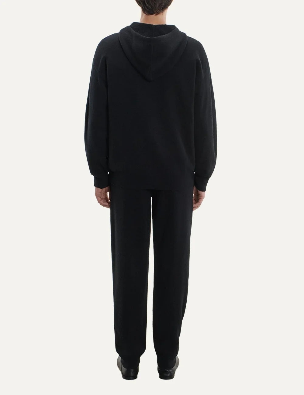 Majestic Filatures men's black merino wool zip-up hoodie back