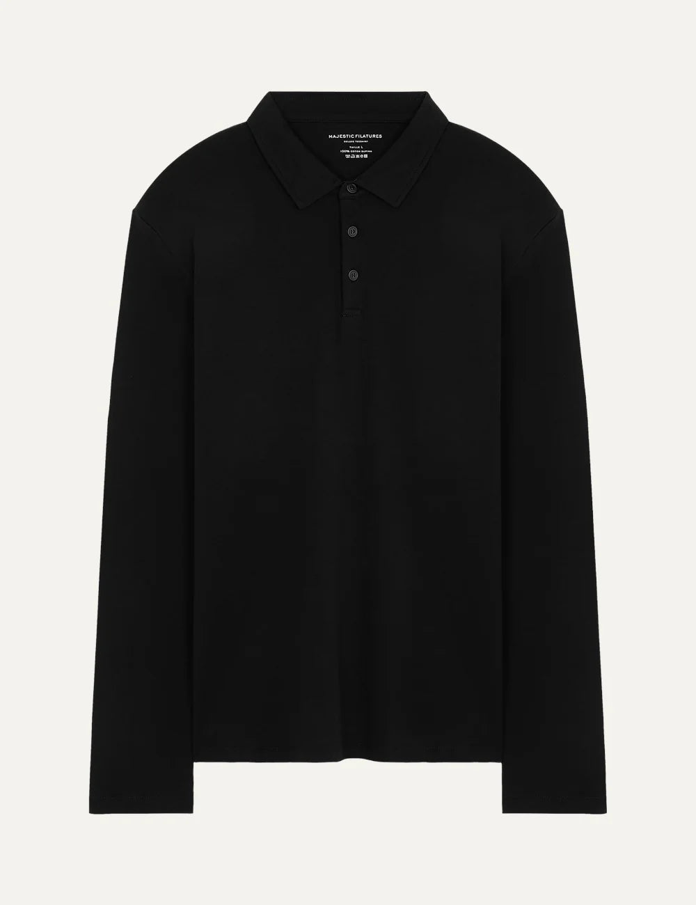 Majestic Filatures men's black Supima cotton long sleeve polo shirt
