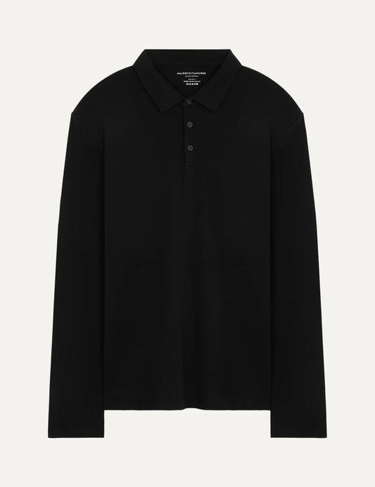 Majestic Filatures men's black Supima cotton long sleeve polo shirt