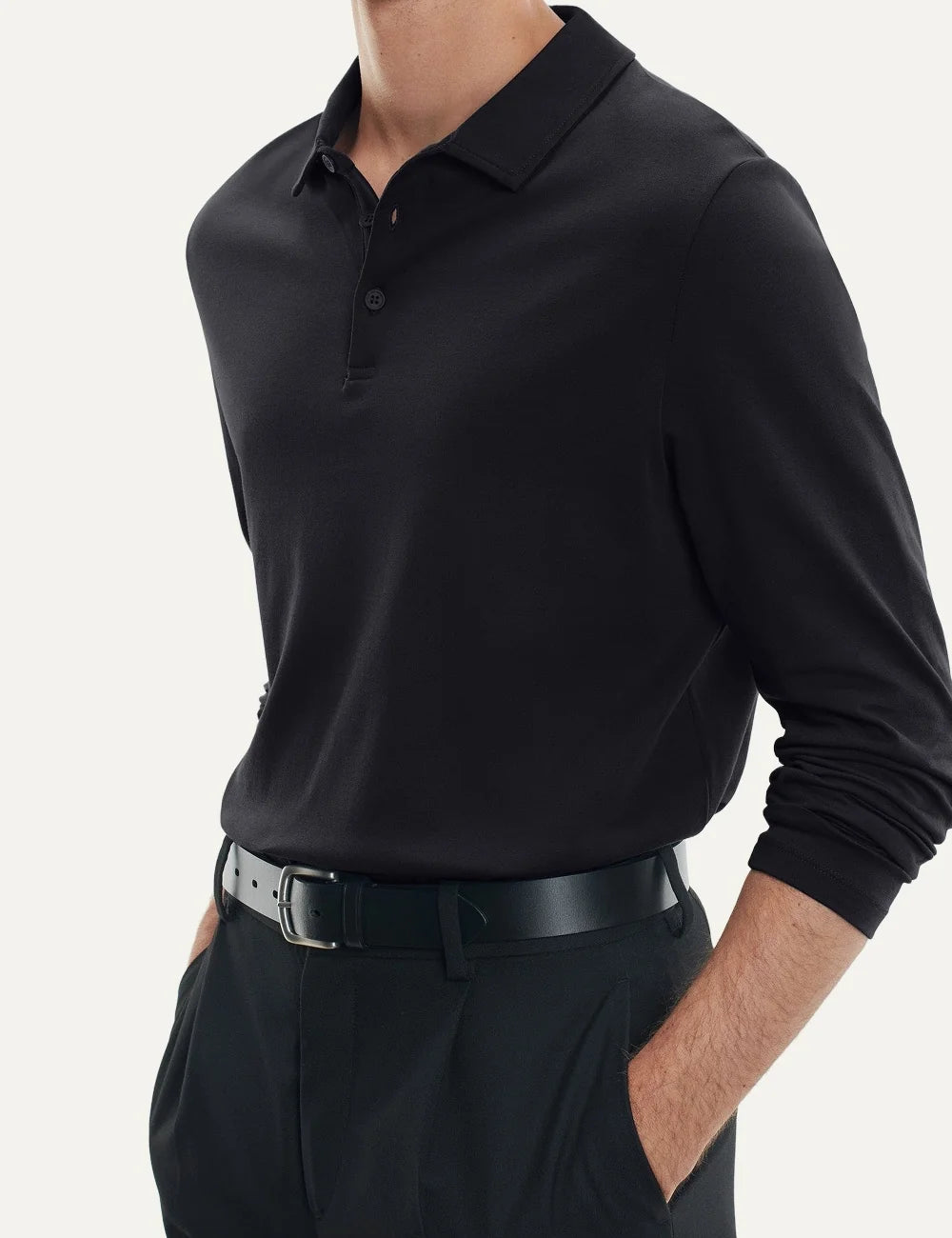 Majestic Filatures men's black Supima cotton long sleeve polo shirt full