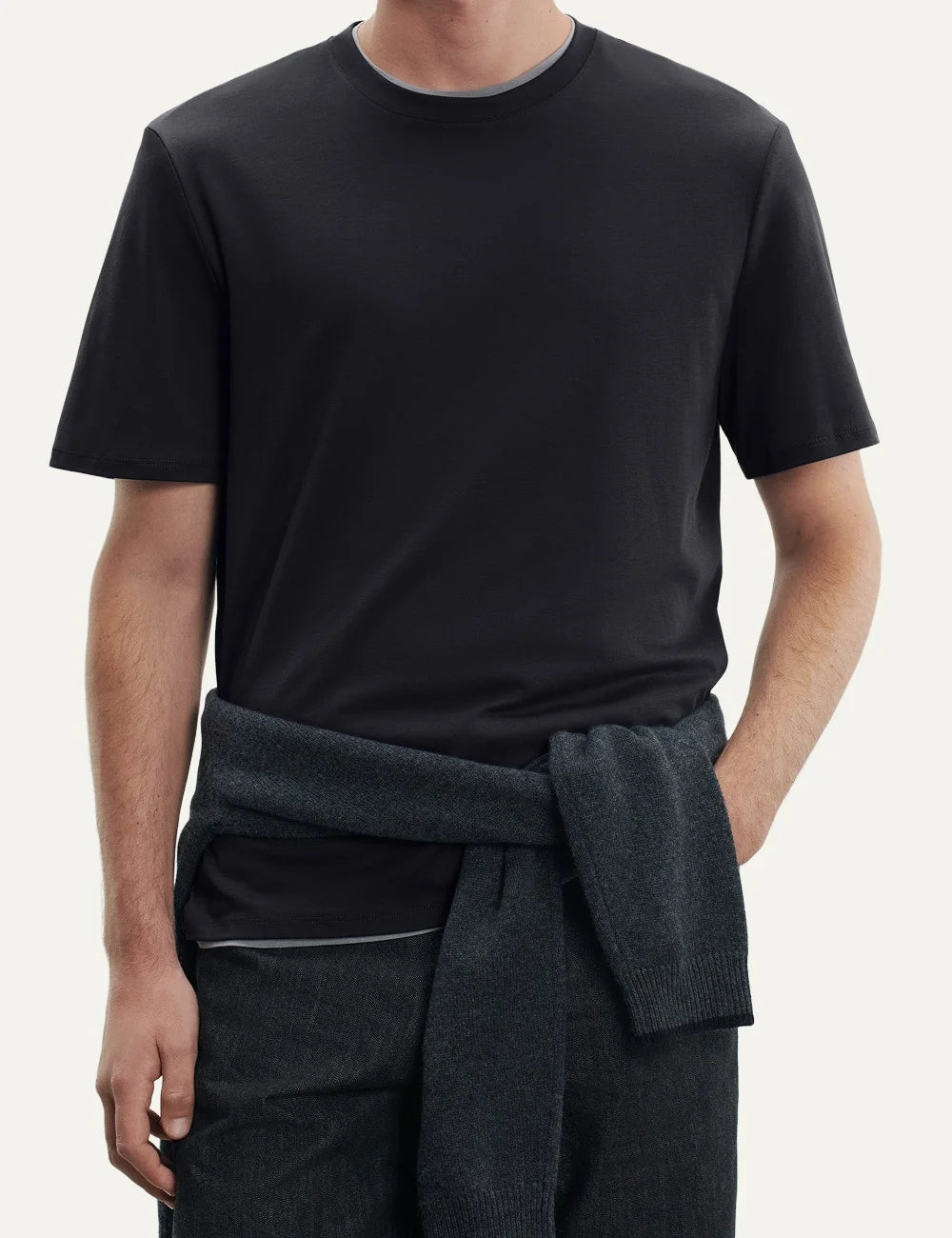 Majestic Filatures men's black Supima cotton short sleeve T-shirt model
