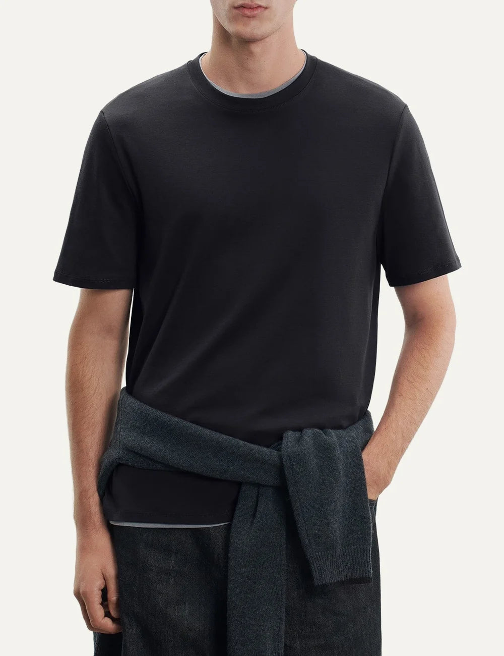 Majestic Filatures men's black Supima cotton short sleeve T-shirt model