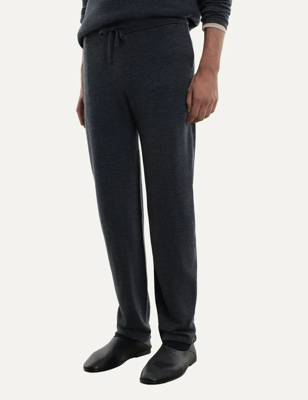 Majestic Filatures men's charcoal merino wool straight leg pants side