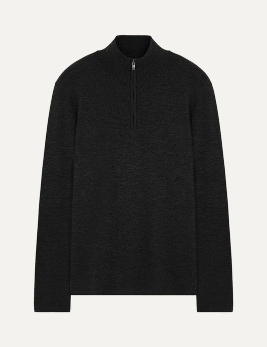 Majestic Filatures men's charcoal merino wool quarter zip sweater