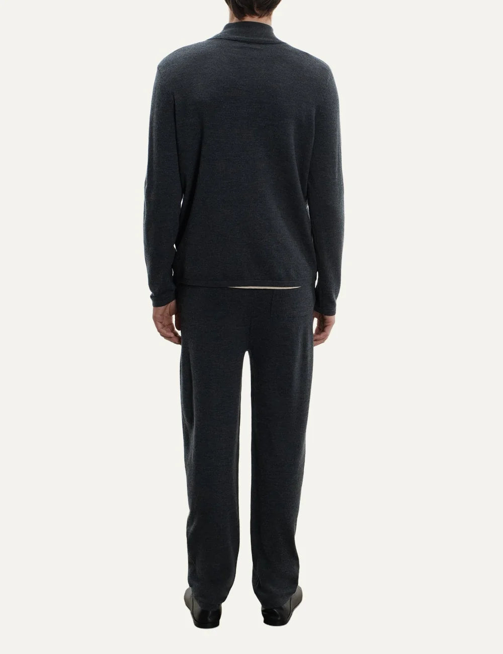Majestic Filatures men's charcoal merino wool quarter zip sweater back