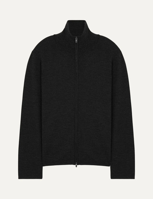 Majestic Filatures men's charcoal merino wool zip-up cardigan