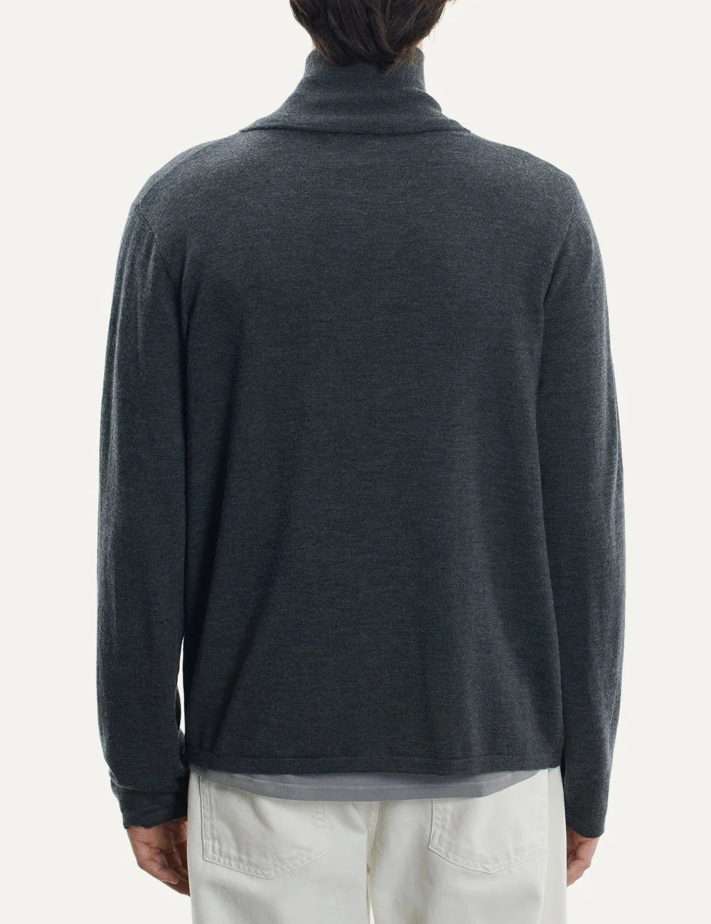Majestic Filatures men's charcoal merino wool zip-up cardigan back