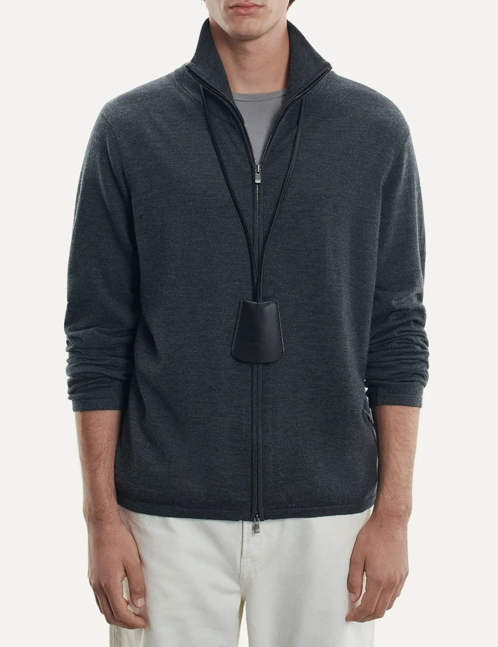 Majestic Filatures men's charcoal merino wool zip-up cardigan