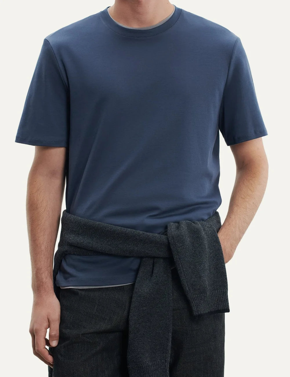 Majestic Filatures men's dark blue Supima cotton short sleeve T-shirt model