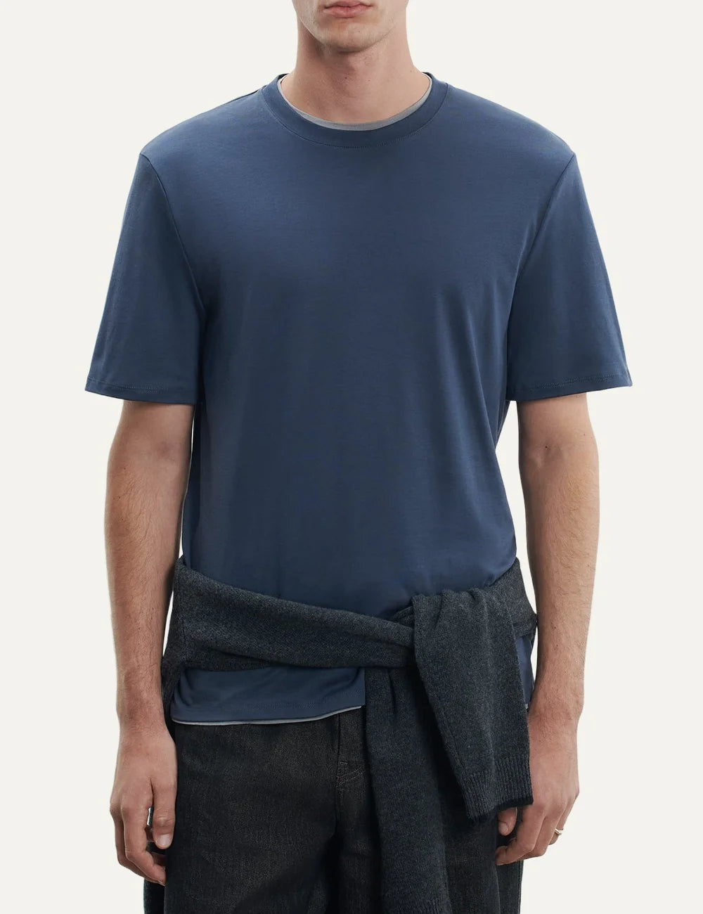 Majestic Filatures men's dark blue Supima cotton short sleeve T-shirt full body