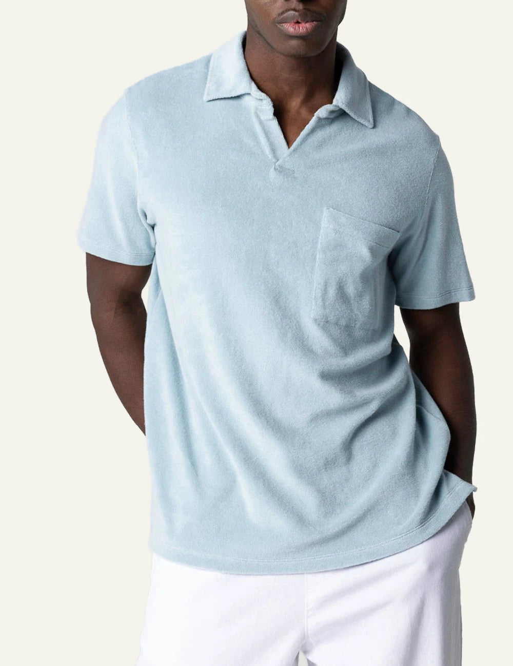 Majestic Filatures polo light blue cotton polyamide short sleeve front model view