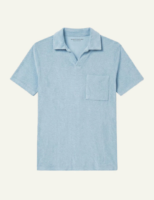 Majestic Filatures polo light blue cotton polyamide short sleeve front flat view