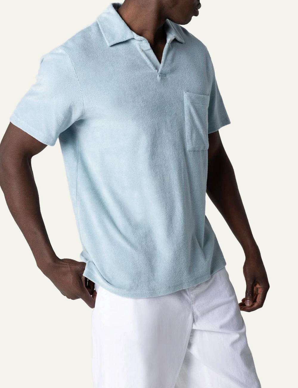 Majestic Filatures polo light blue cotton polyamide short sleeve side detail view
