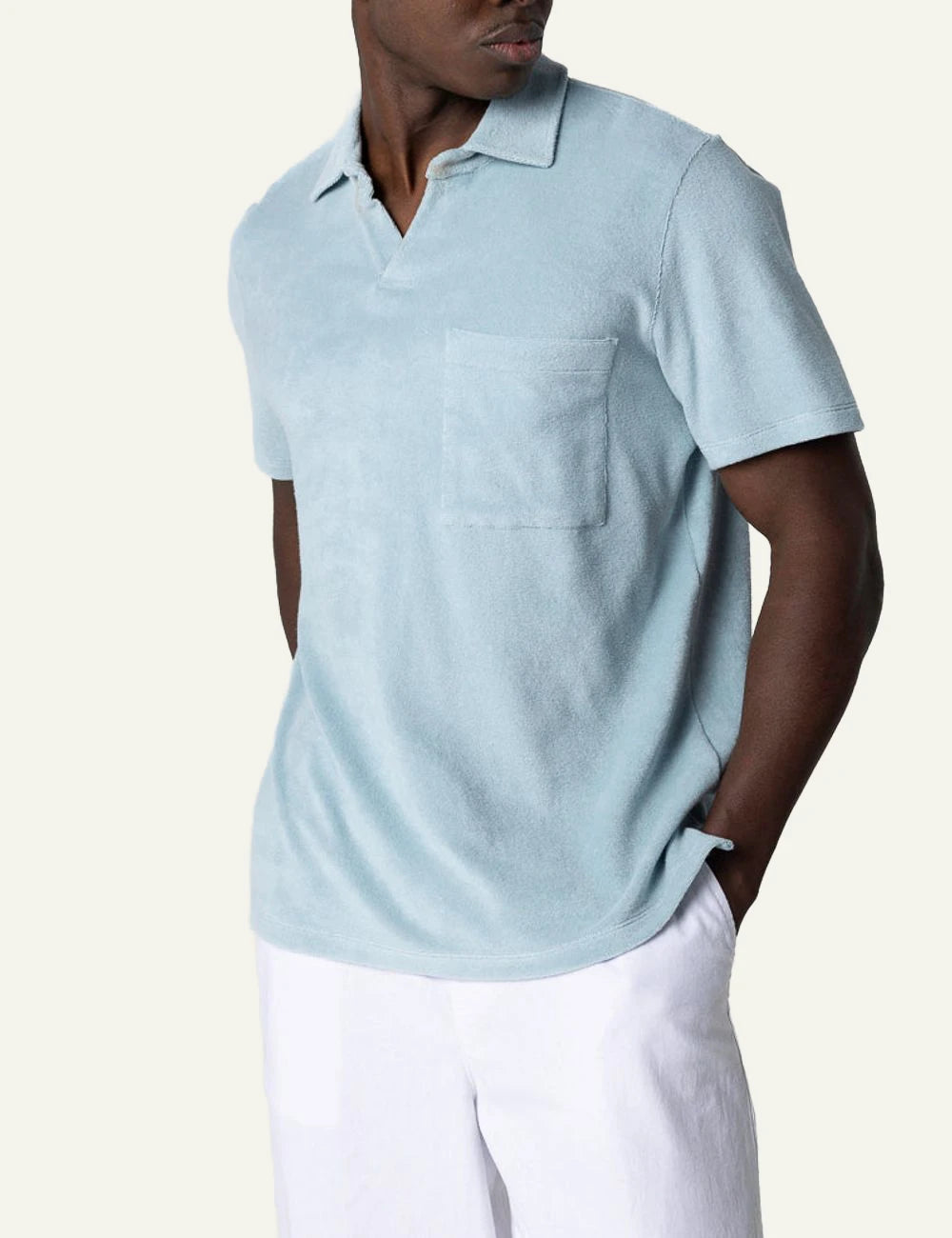 Majestic Filatures polo light blue cotton polyamide short sleeve side view
