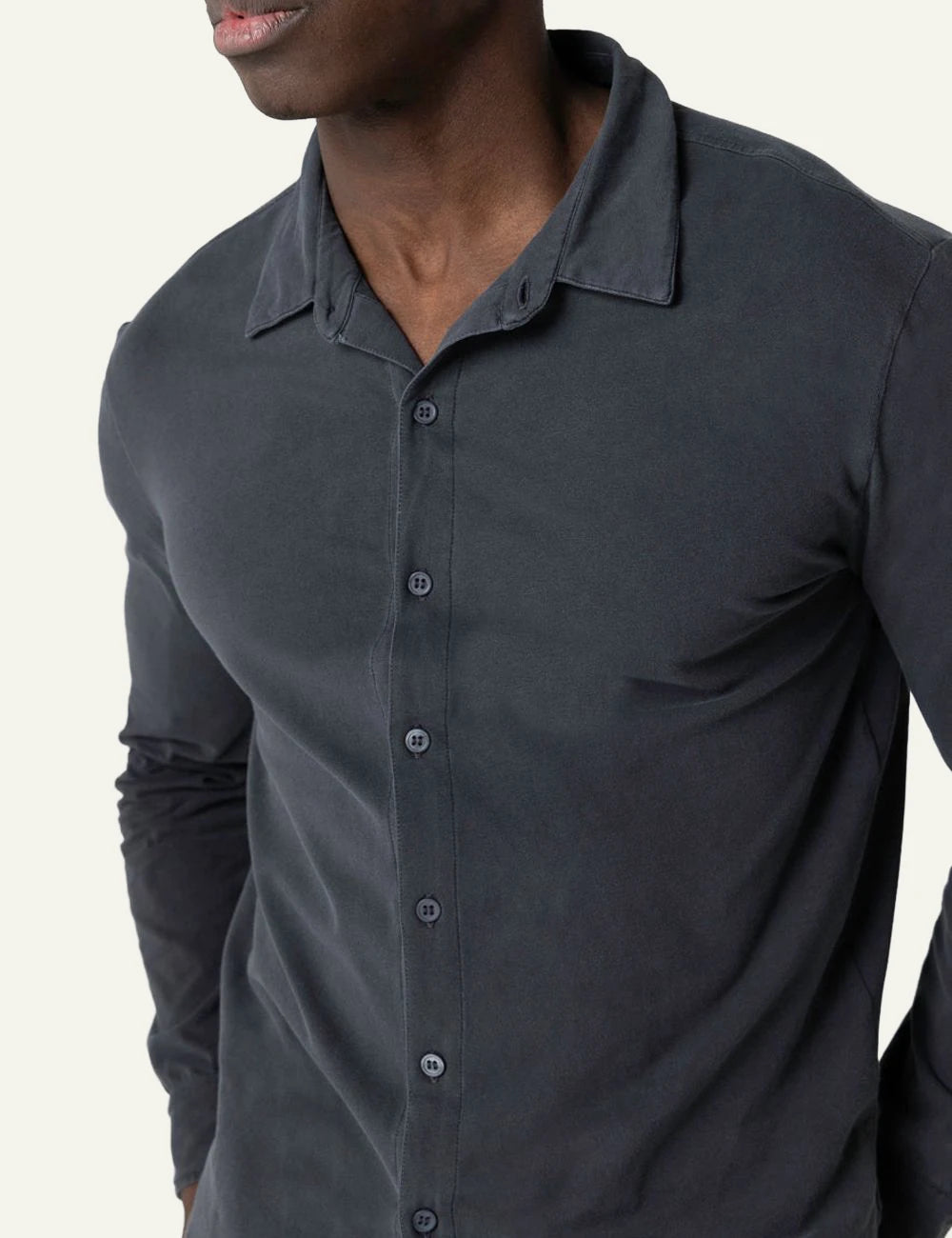 Majestic Filatures poukamiso dark grey organic cotton elastane long sleeve side view