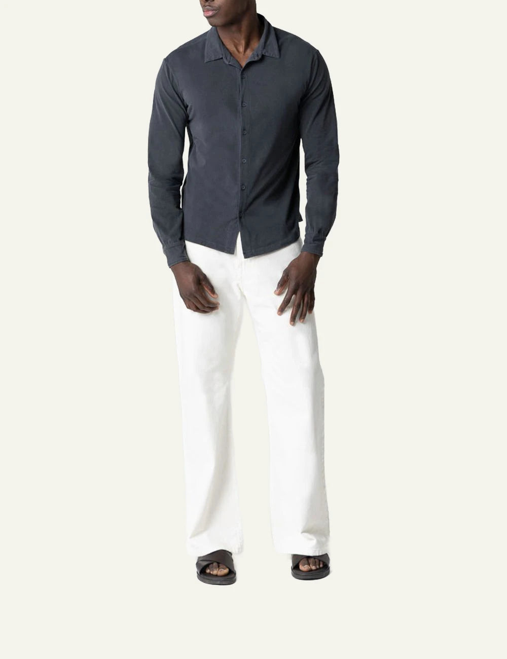 Majestic Filatures poukamiso dark grey organic cotton elastane long sleeve front full body view