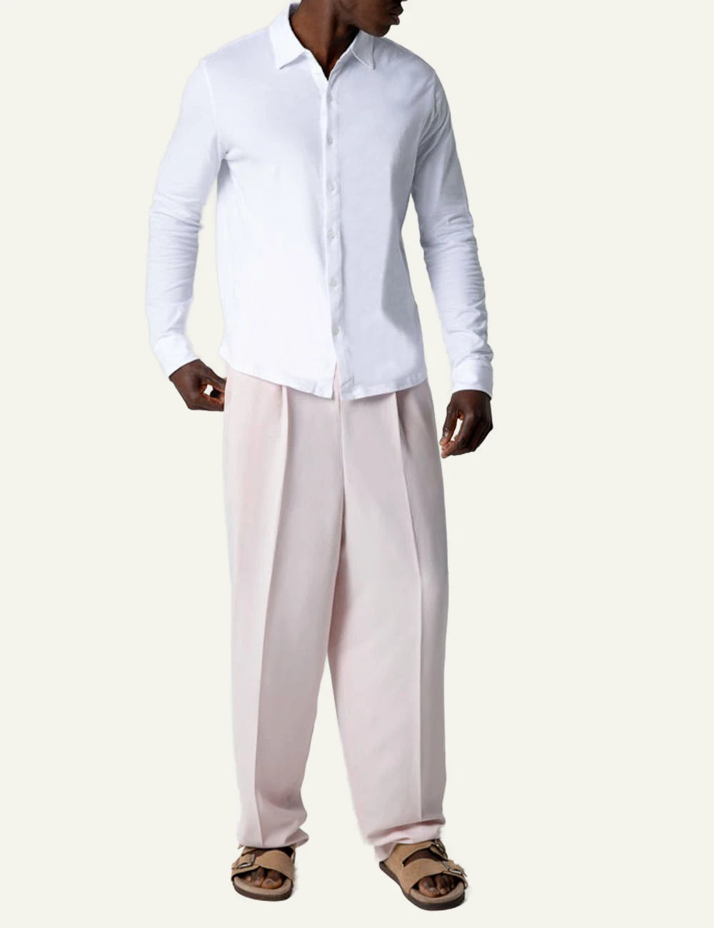 Majestic Filatures shirt white organic cotton elastane long sleeve front full body view