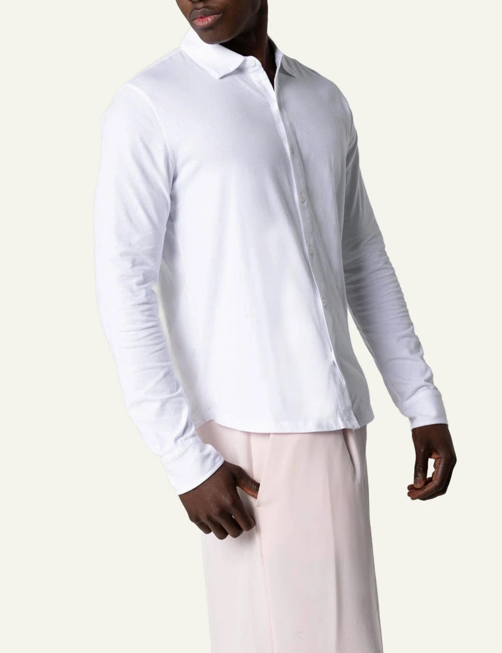Majestic Filatures shirt white organic cotton elastane long sleeve side view