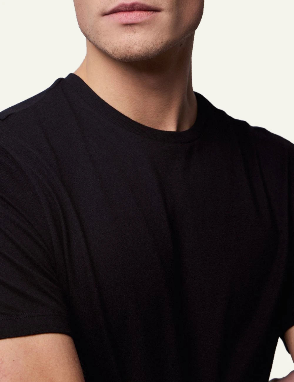 Majestic Filatures t-shirt black cotton crewneck front detail view
