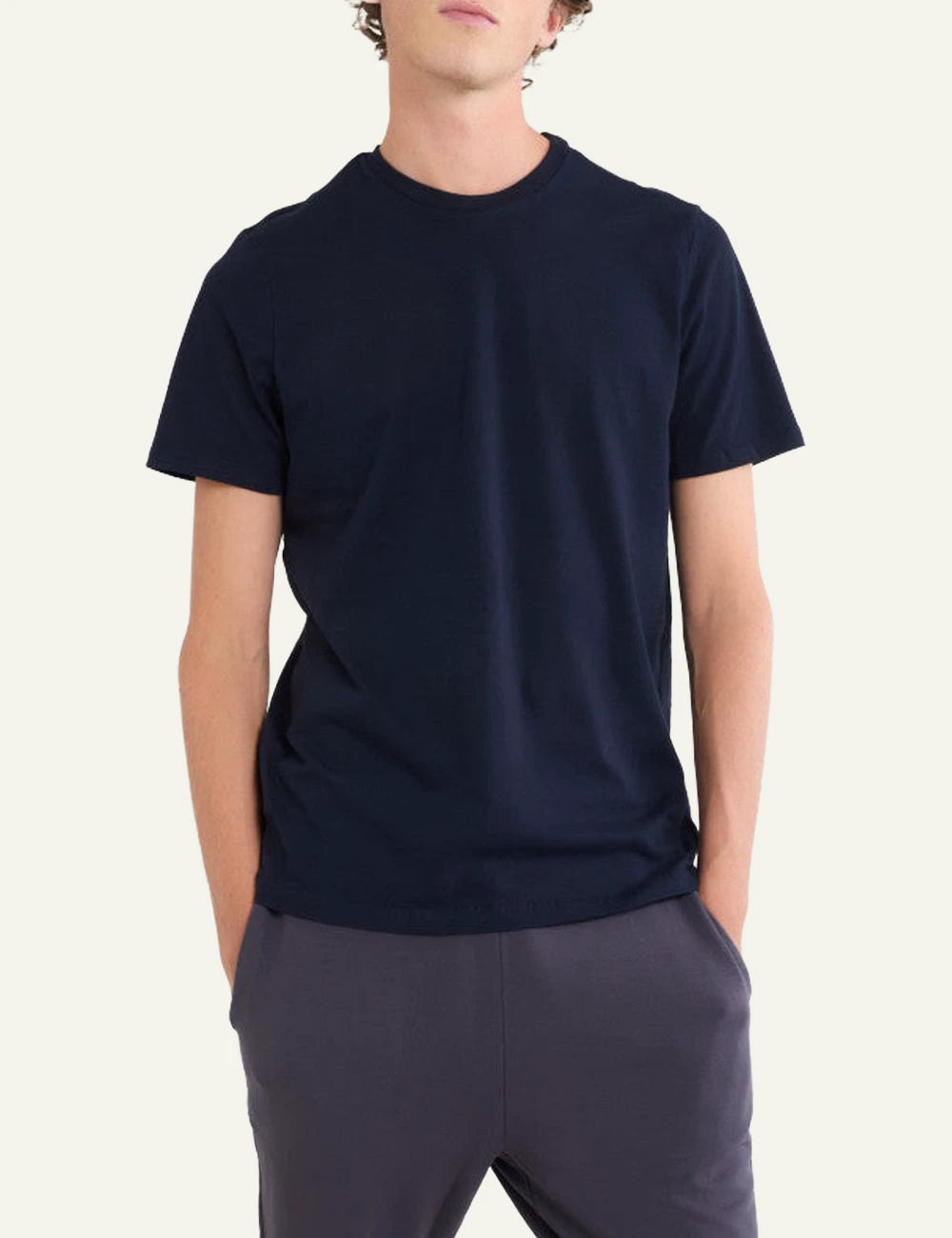 Majestic Filatures t-shirt navy cotton crewneck front model view